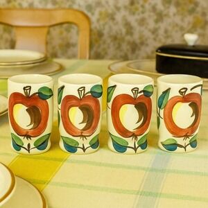 4 Vintage 1940s Purinton Apple Tumblers Hand Painted 12 oz Drinkware Farmhouse